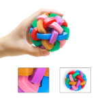 Jucarie pentru caine, minge cauciuc impletita cu clopotel, 7cm, Ropet - imagine 2