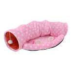 Tunel de joaca cu patut pentru pisici in forma de semi cerc, Ropet, plus, alb/roz, 125x25 cm