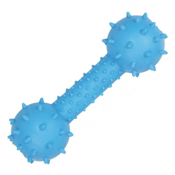 Jucarie pentru caine Jucarie pentru caine, gantera cauciuc dintat cu clopotel, 14cm, Albastru, Ropet - imagine 1