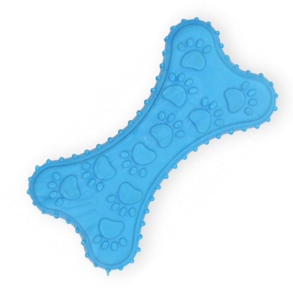 Jucarie pentru caine Jucarie pentru caine, os cauciuc dintat cu sunet, tipatoare, 12cm, Albastru, Ropet - imagine 1