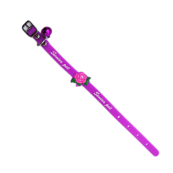 Zgarda ajustabila pentru catei si pisici cu clopotel Zgarda ajustabila pentru catei si pisici cu clopotel, 29cm, Silicon, Mov, Ropet - imagine 1
