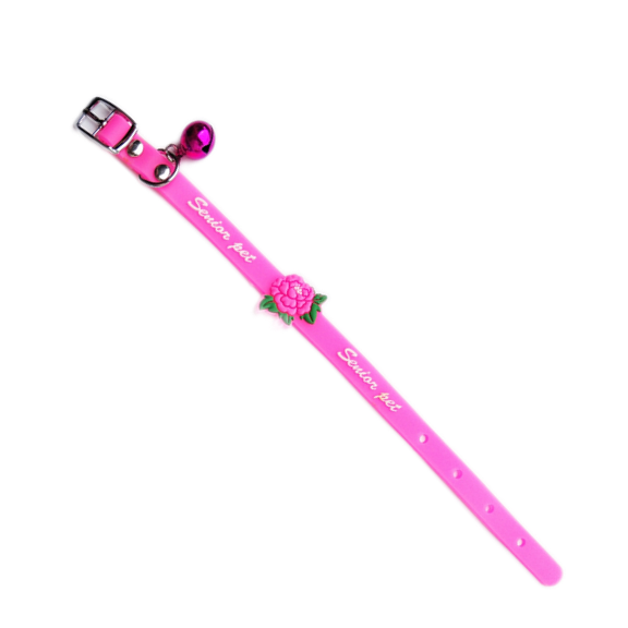 Zgarda ajustabila pentru catei si pisici cu clopotel Zgarda ajustabila pentru catei si pisici cu clopotel, 29cm, Silicon, Roz, Ropet - imagine 1