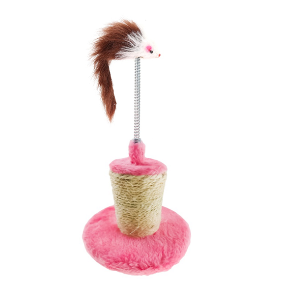 Ansamblu de joaca pentru pisici cu funie sisal pe stalp Ansamblu de joaca pentru pisici cu funie sisal pe stalp, pentru ascutit gheare, cu soricel, 32cm, Roz, Ropet - imagine 1
