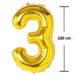 Balon Folie Cifra 3, Auriu, 100 cm, Ropet - imagine 2