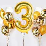 Balon Folie Cifra 3, Auriu, 80 cm, Ropet - imagine 3