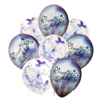 Set 8 Baloane Confetti Albastru, 30 cm Si Rola Rafie Color 10 m, Ropet