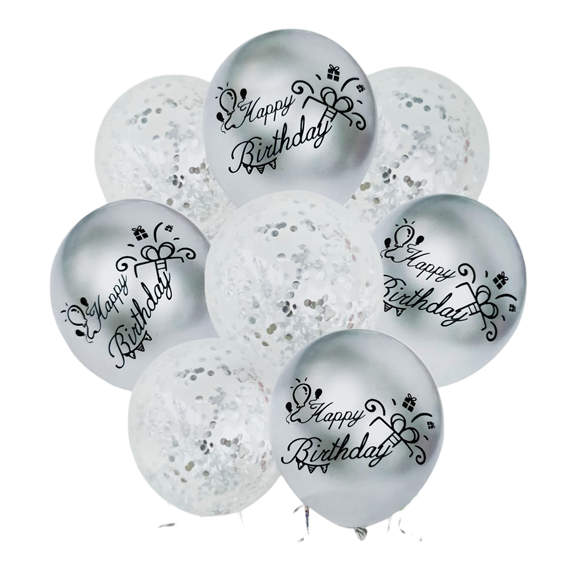 Set 8 baloane cu confetti Set 8 Baloane Confetti Argintiu, 30 cm Si Rola Rafie Color 10 m, Ropet - imagine 1