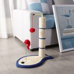Ansamblu de joaca pentru pisici sisal, cu bila rotativa si soricel, 50cm, Albastru, Ropet - imagine 6