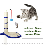 Ansamblu de joaca pentru pisici sisal, cu bila rotativa si soricel, 50cm, Albastru, Ropet - imagine 2
