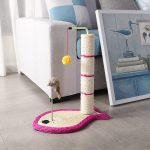 Ansamblu de joaca pentru pisici sisal, cu bila rotativa si soricel, 50cm, Roz, Ropet - imagine 4