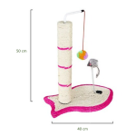Ansamblu de joaca pentru pisici sisal, cu bila rotativa si soricel, 50cm, Roz, Ropet - imagine 3