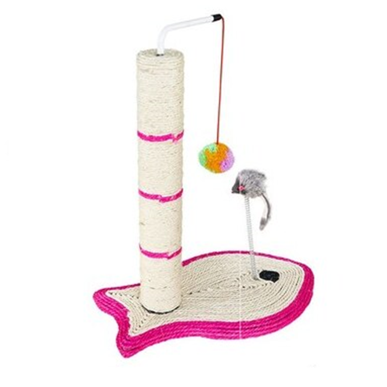 Ansamblu de joaca pentru pisici sisal Ansamblu de joaca pentru pisici sisal, cu bila rotativa si soricel, 50cm, Roz, Ropet - imagine 1