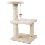 Ansamblu de joaca pe 3 nivele pentru pisici cu funie sisal pe stalpi, pentru ascutit gheare, cu soricel, 40cm, Crem, Ropet