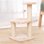 Ansamblu de joaca pe 3 nivele pentru pisici cu funie sisal pe stalpi, pentru ascutit gheare, cu soricel, 40cm, Crem, Ropet - imagine 2