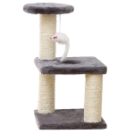 Ansamblu de joaca pe 3 nivele pentru pisici cu funie sisal pe stalpi, pentru ascutit gheare, cu soricel, 40cm, Gri, Ropet