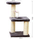 Ansamblu de joaca pe 3 nivele pentru pisici cu funie sisal pe stalpi, pentru ascutit gheare, cu soricel, 40cm, Gri, Ropet - imagine 2