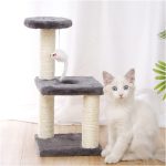 Ansamblu de joaca pe 3 nivele pentru pisici cu funie sisal pe stalpi, pentru ascutit gheare, cu soricel, 40cm, Gri, Ropet - imagine 3