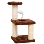Ansamblu de joaca pe 3 nivele pentru pisici cu funie sisal pe stalpi, pentru ascutit gheare, cu soricel, 40cm, Maro, Ropet