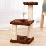 Ansamblu de joaca pe 3 nivele pentru pisici cu funie sisal pe stalpi, pentru ascutit gheare, cu soricel, 40cm, Maro, Ropet - imagine 2