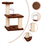 Ansamblu de joaca pe 3 nivele pentru pisici cu funie sisal pe stalpi, pentru ascutit gheare, cu soricel, 40cm, Maro, Ropet - imagine 4