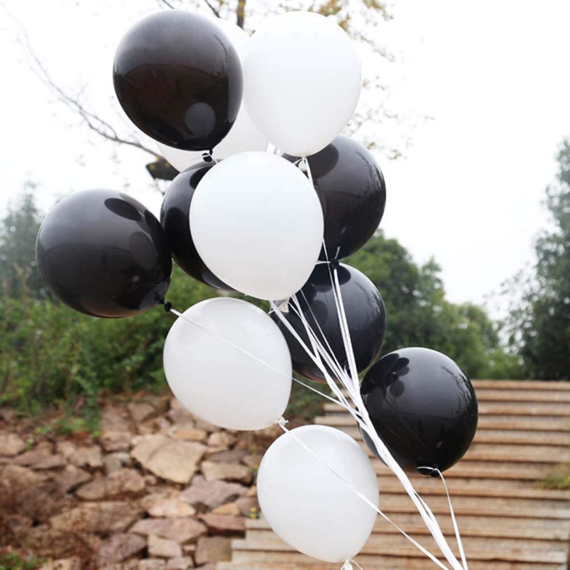 Set 10 Baloane Latex Alb si Negru, 30 cm, Ropet - imagine 2