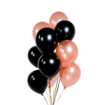 Set 10 Baloane Latex Rose Gold si Negru, 30 cm, Ropet
