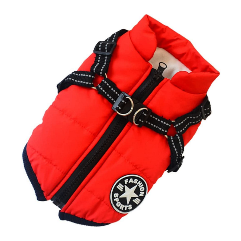 Geaca impermeabila pentru caini cu ham, captusita, cu fermoar, Rosu, Marimea XL, Ropet - imagine 3