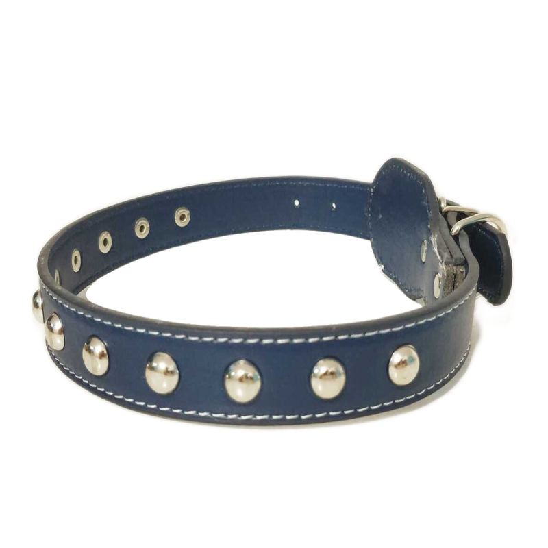 Zgarda Ropet din piele cu strasuri, pentru caini, 55cm/25mm, Albastru - imagine 2