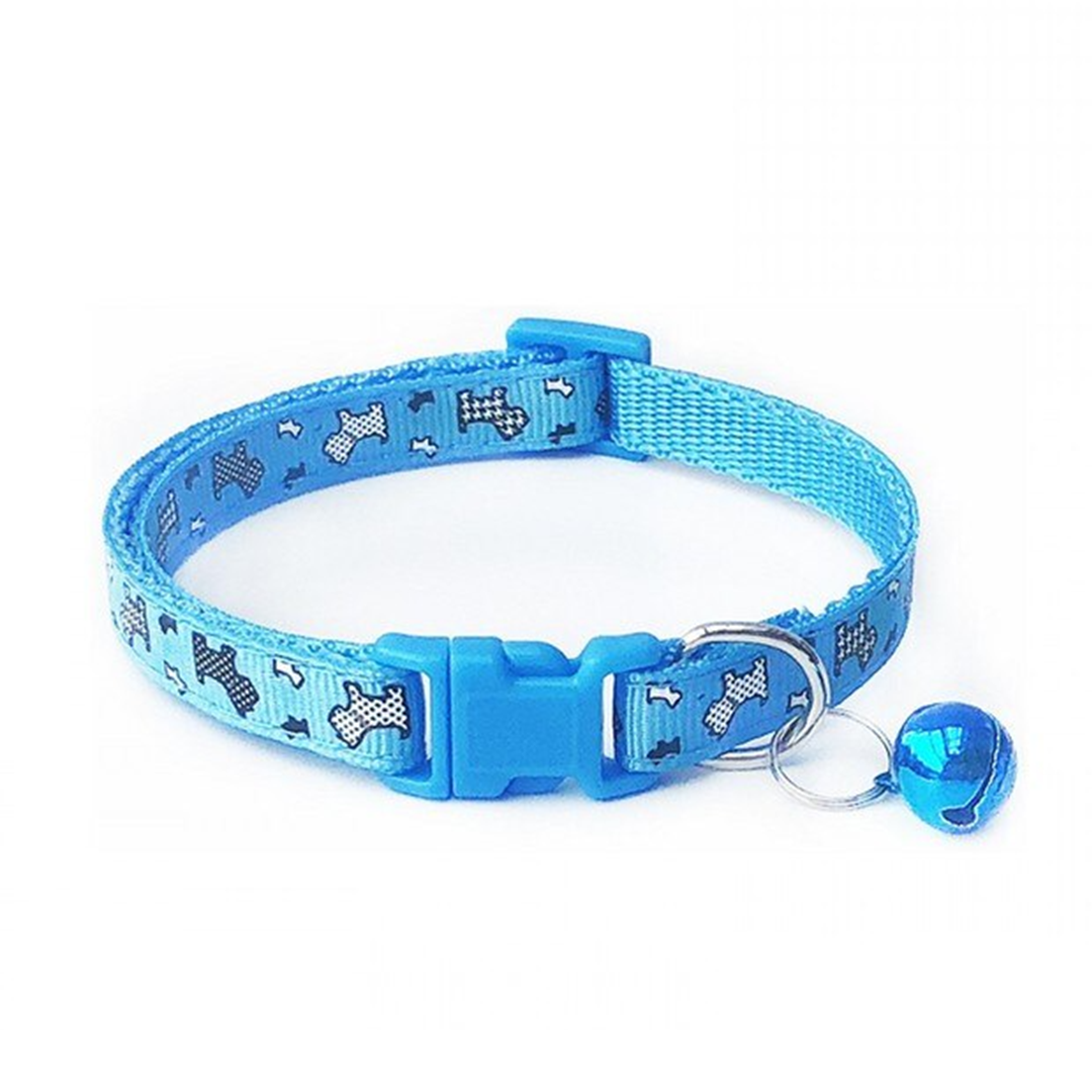 Zgarda ajustabila cu clopotel pentru caini si pisici Zgarda ajustabila cu clopotel pentru caini si pisici, 18-32cm/1cm, Imprimeu, Albastru, Ropet - imagine 1