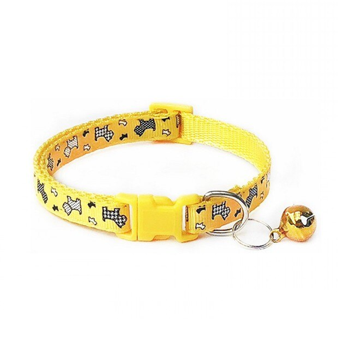 Zgarda ajustabila cu clopotel pentru caini si pisici Zgarda ajustabila cu clopotel pentru caini si pisici, 18-32cm/1cm, Imprimeu, Galben, Ropet - imagine 1