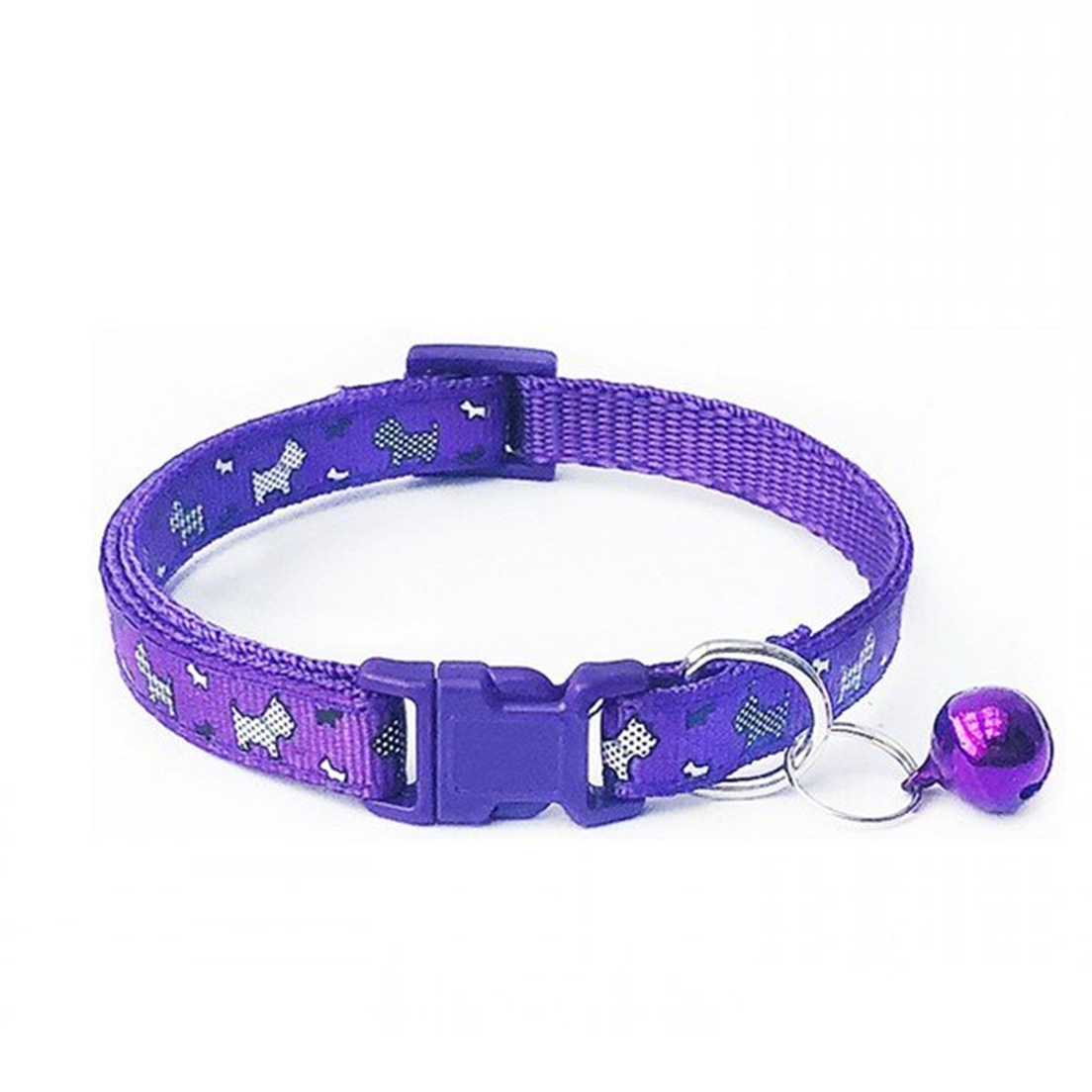 Zgarda ajustabila cu clopotel pentru caini si pisici Zgarda ajustabila cu clopotel pentru caini si pisici, 18-32cm/1cm, Imprimeu, Mov, Ropet - imagine 1