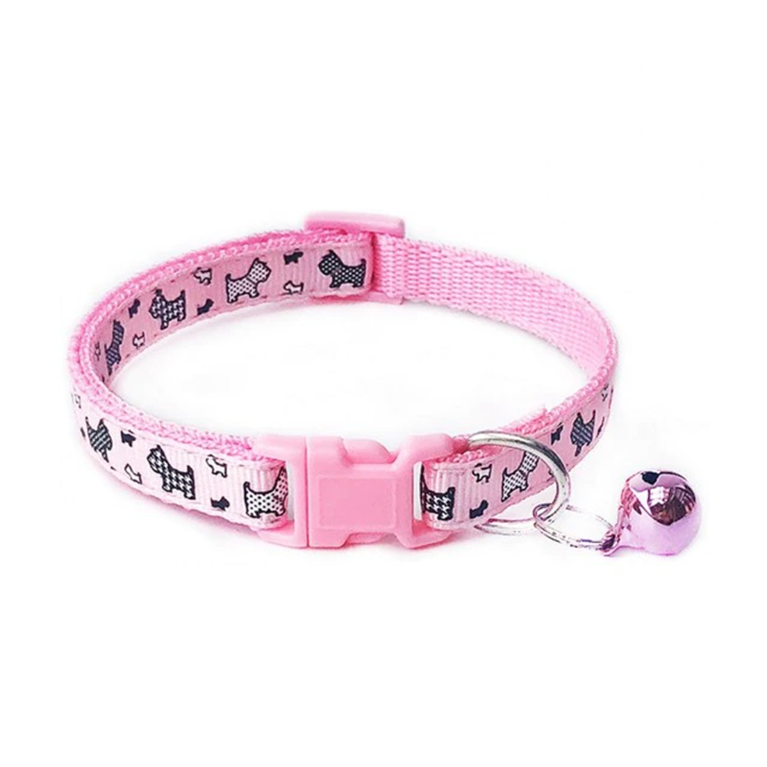Zgarda ajustabila cu clopotel pentru caini si pisici Zgarda ajustabila cu clopotel pentru caini si pisici, 18-32cm/1cm, Imprimeu, Roz, Ropet - imagine 1