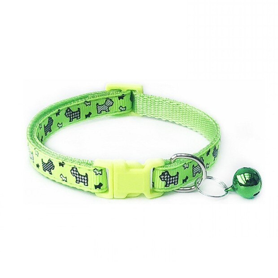 Zgarda ajustabila cu clopotel pentru caini si pisici Zgarda ajustabila cu clopotel pentru caini si pisici, 18-32cm/1cm, Imprimeu, Verde, Ropet - imagine 1