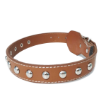 Zgarda Ropet din piele cu strasuri, pentru caini, 55cm/25mm, Maro - imagine 2
