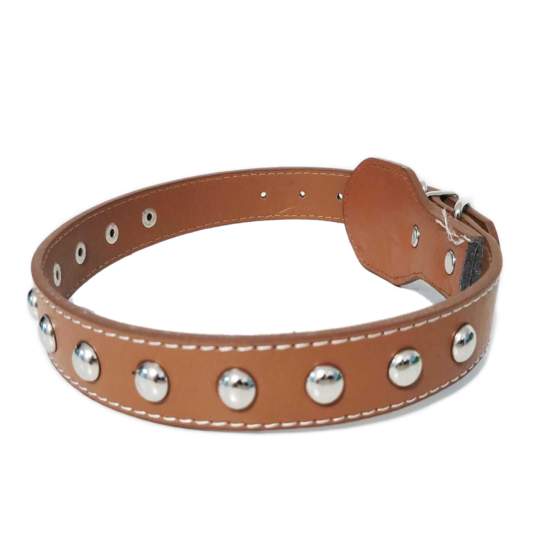 Zgarda Ropet din piele cu strasuri, pentru caini, 55cm/25mm, Maro - imagine 2