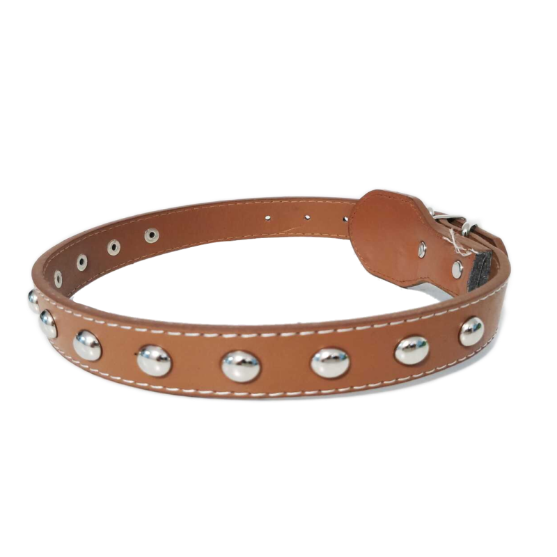 Zgarda Ropet din piele cu strasuri, pentru caini, 40cm/15mm, Maro - imagine 2