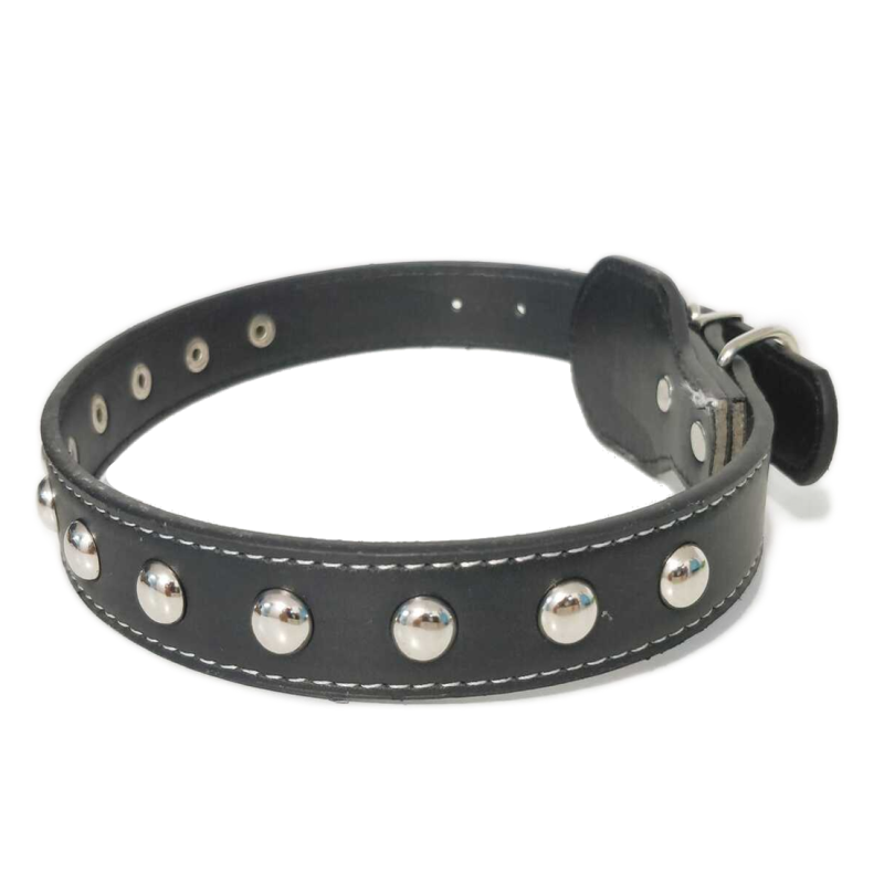 Zgarda Ropet din piele cu strasuri, pentru caini, 55cm/25mm, Negru - imagine 2