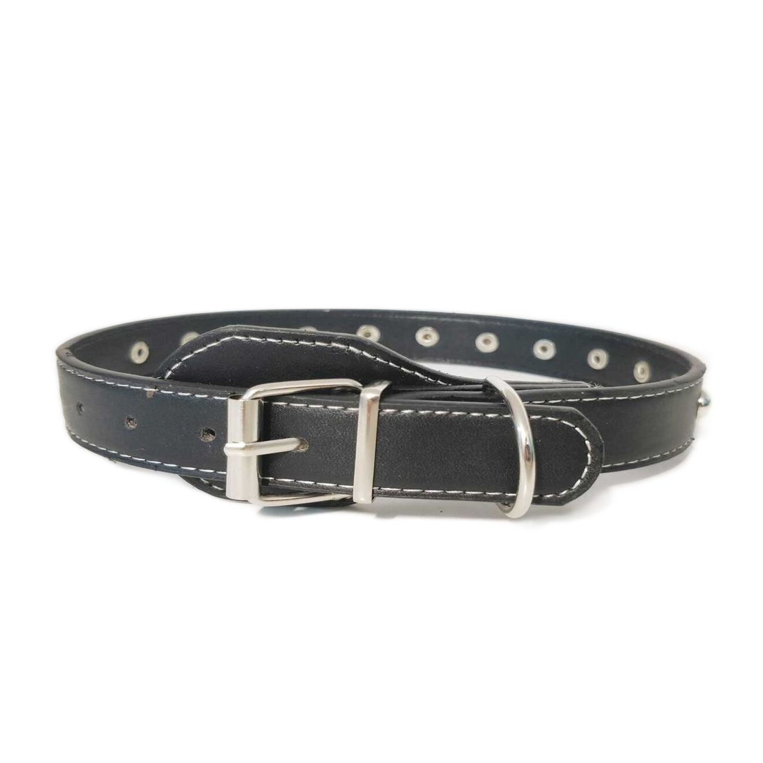 Zgarda Ropet din piele cu strasuri Zgarda Ropet din piele cu strasuri, pentru caini, 40cm/15mm, Negru - imagine 1