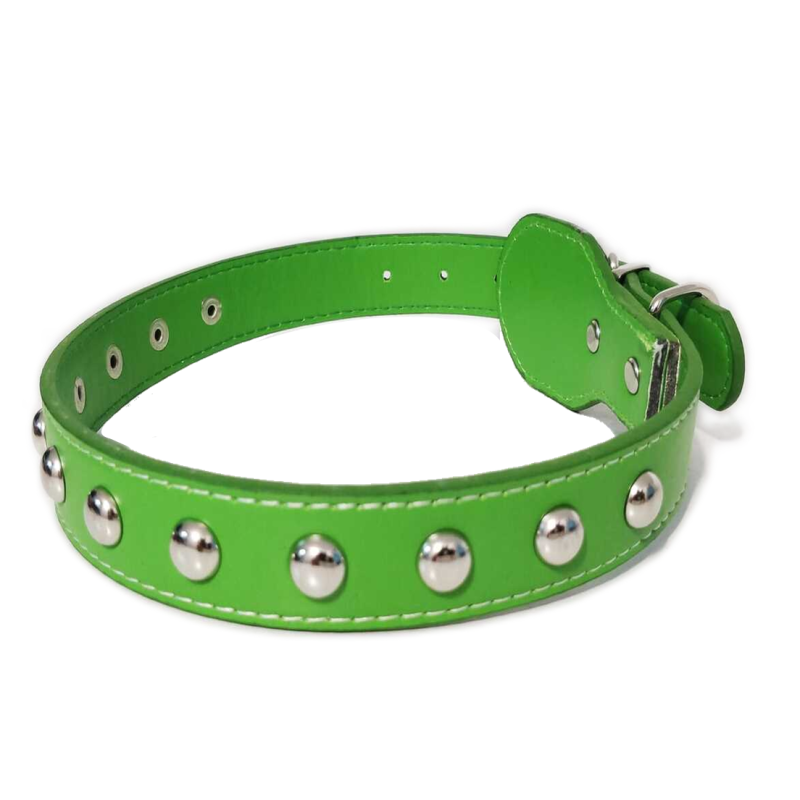 Zgarda Ropet din piele cu strasuri, pentru caini, 55cm/25mm, Verde - imagine 2
