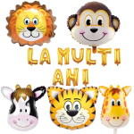 Set 15 Baloane Folie Animalute La Multi Ani, 35 cm, Ropet