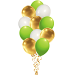 Set 12 Baloane Latex Auriu, Alb Si Verde, 30 cm, Ropet