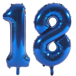 Balon Folie Cifra 18 Albastru, 80 cm, Pentru Majorat, Ropet