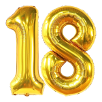 Balon Folie Cifra 18 Auriu, 100 cm, Pentru Majorat, Ropet