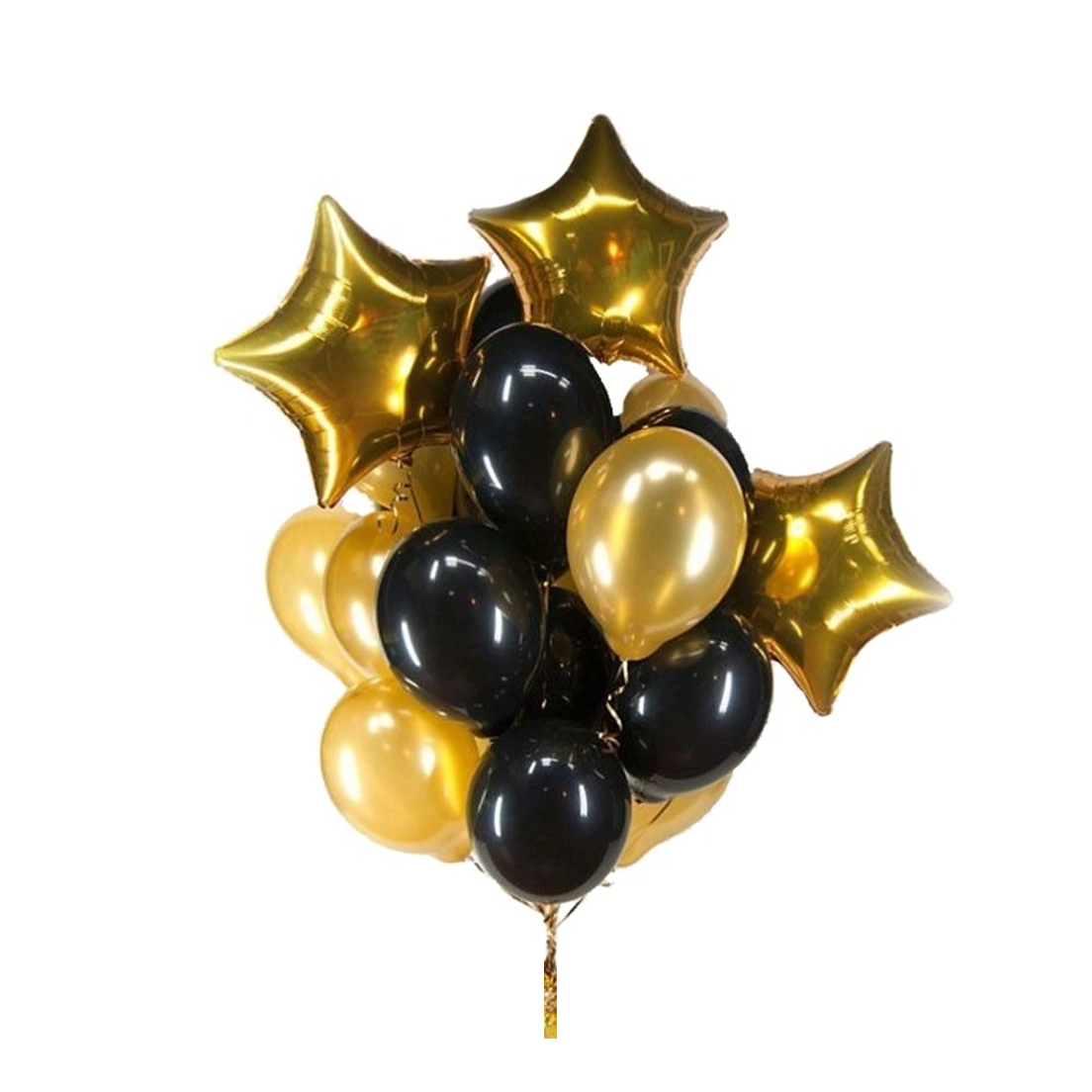 Set 13 baloane latex si folie Set 13 Baloane Latex Si Folie Cu 3 Stelute, Auriu si Negru, Ropet - imagine 1