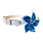 Zgarda ajustabila cu floare/fundita pentru caini si pisici, 22-33cm/10mm, Albastru, Ropet