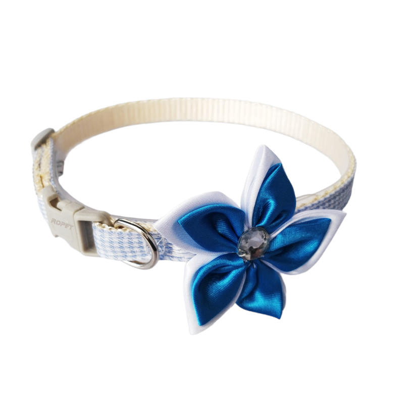 Zgarda ajustabila cu floare/fundita pentru caini si pisici, 22-33cm/10mm, Albastru, Ropet - imagine 2
