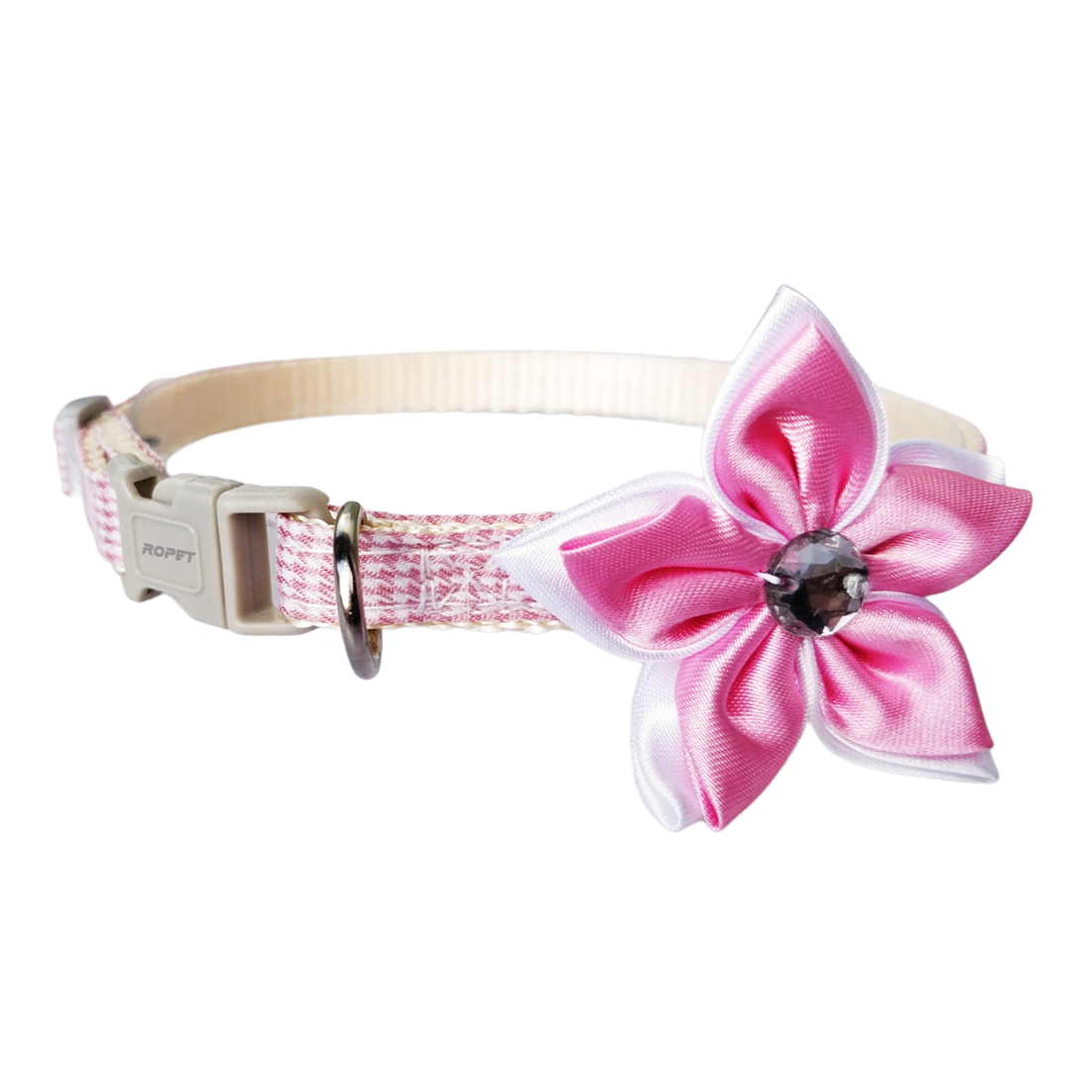 Zgarda ajustabila cu floare/fundita pentru caini si pisici Zgarda ajustabila cu floare/fundita pentru caini si pisici, 22-33cm/10mm, Roz, Ropet - imagine 1