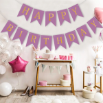 Set 5 Baloane Confetti Si Banner Happy Birthday Mov, Ropet - imagine 4