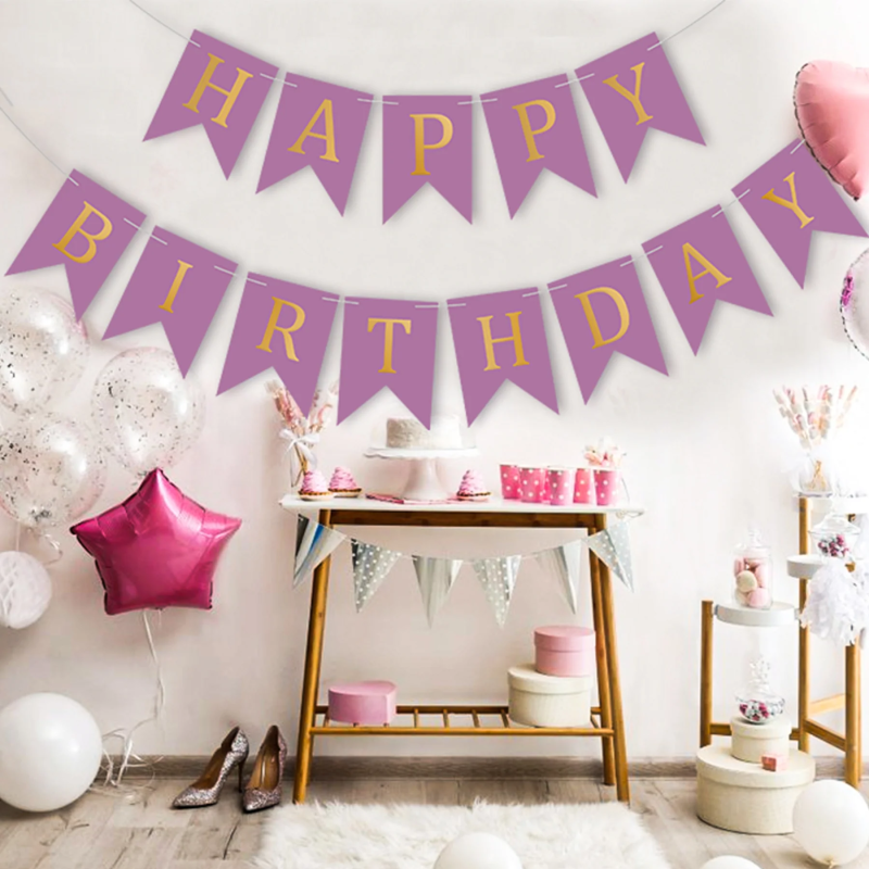 Set 5 Baloane Confetti Si Banner Happy Birthday Mov, Ropet - imagine 4