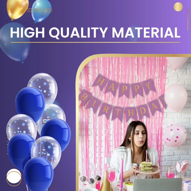 Set 5 Baloane Confetti Si Banner Happy Birthday Mov, Ropet - imagine 5